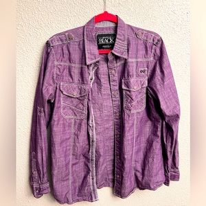 Buckle purple men’s casual button up long sleeve shirt